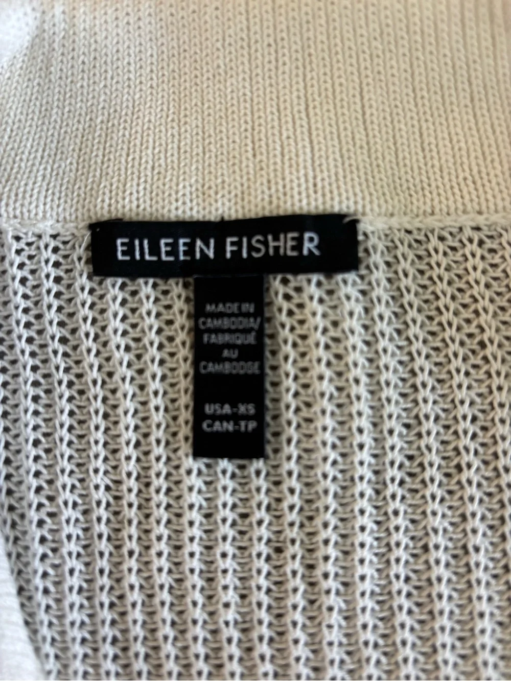 Eileen Fisher Cotton Silk Cord Split Neck Top Ivory Boxy Short Sleeve Luxury XS
